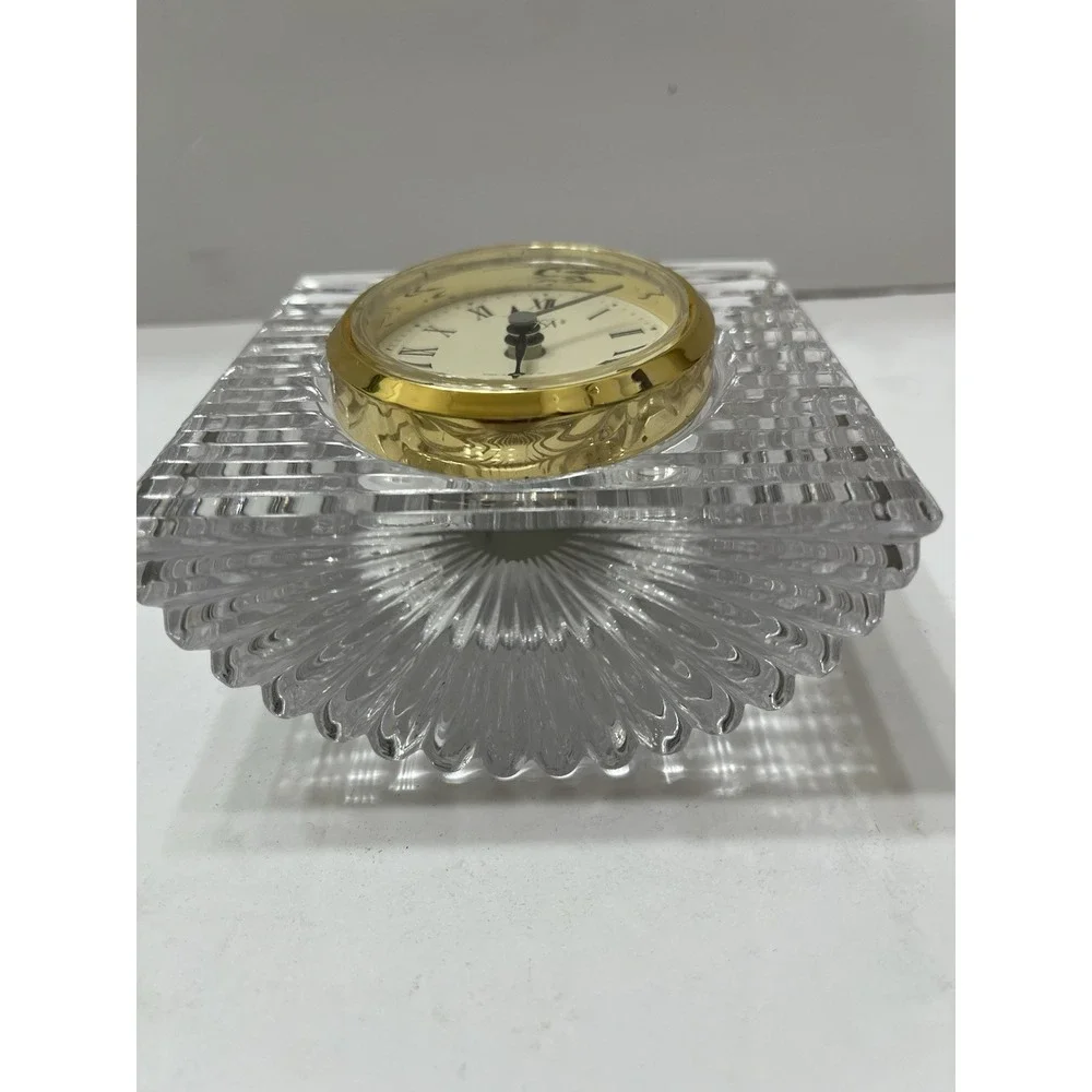 Vintage Mikasa Illusions Lead Crystal Desk Clock Square Diamond Pattern 4.25x4